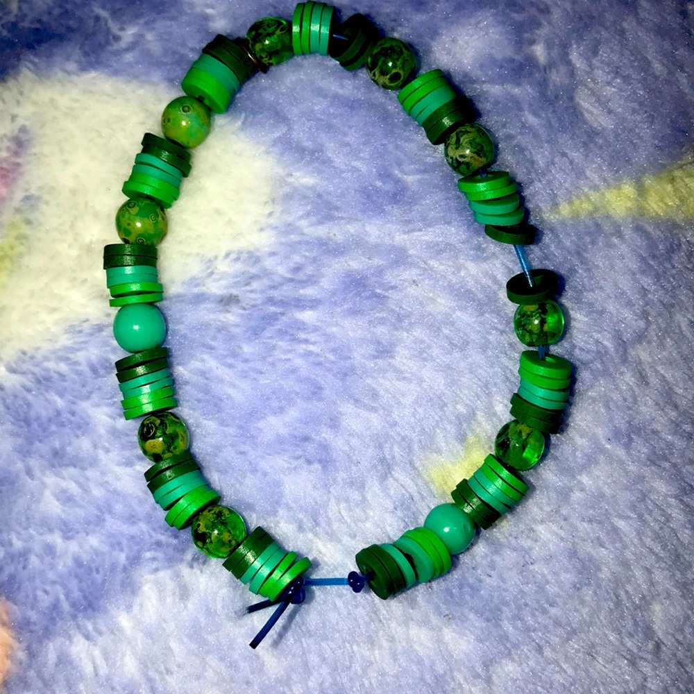 Green clay beads and gems!
